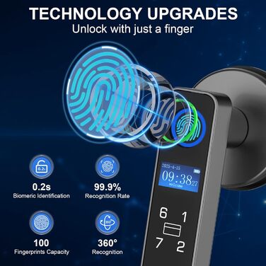 eLinkSmart Замок для дверей з відбитком пальця, RFID-карта, NFC, Smart-ручка, цифровий, без ключа, з клавіатурою, режим приватності для спальні, eSmartLock App, чорний