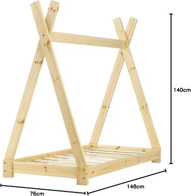 Ліжко дитяче Onejda від en.casa, Tipi-дизайн, 80x160 см, сосна, білий колір