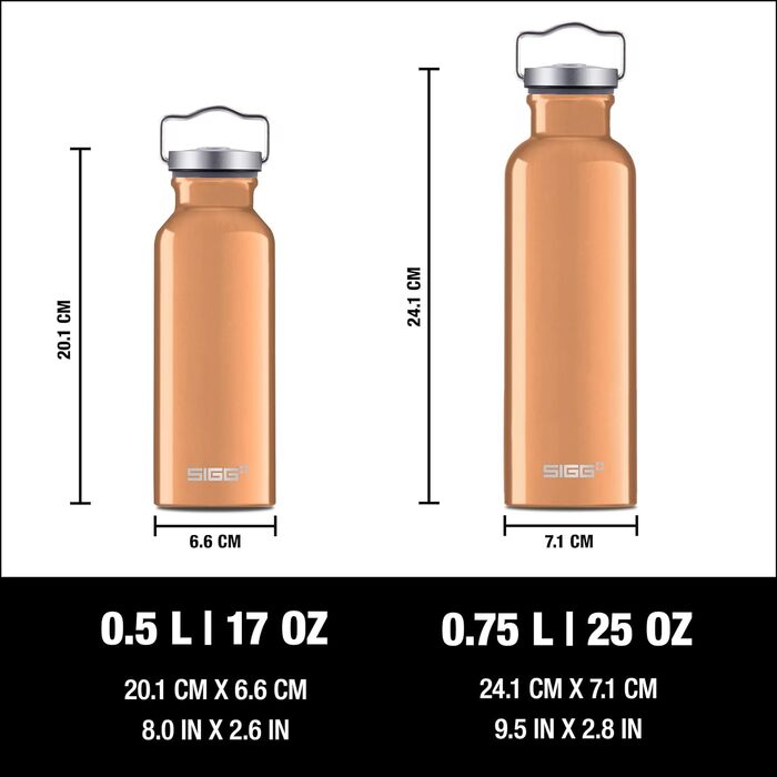 Алюмінієва пляшка для пиття - оригінал - кліматично нейтральний сертифікат - підходить для газованих напоїв - герметичний - легкий, як пір'їнка - без бісфенолу А - 0,5 л / 0,75 л (мідь, 0,75 л)