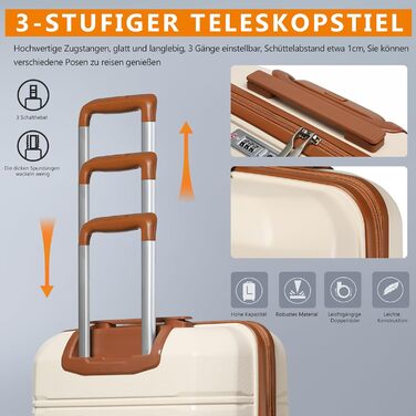 Набір валіз Joyway 5шт з жорстким корпусом, 4 колеса та TSA-замок. В комплекті: косметичка та сумка. (Білий/Коричневий)