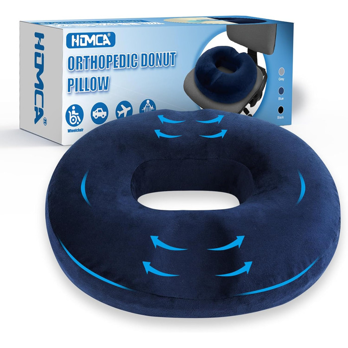 Подушка для сидіння HOMCA Orthopedic Memory Foam Donut, 45x40x9 см, синя