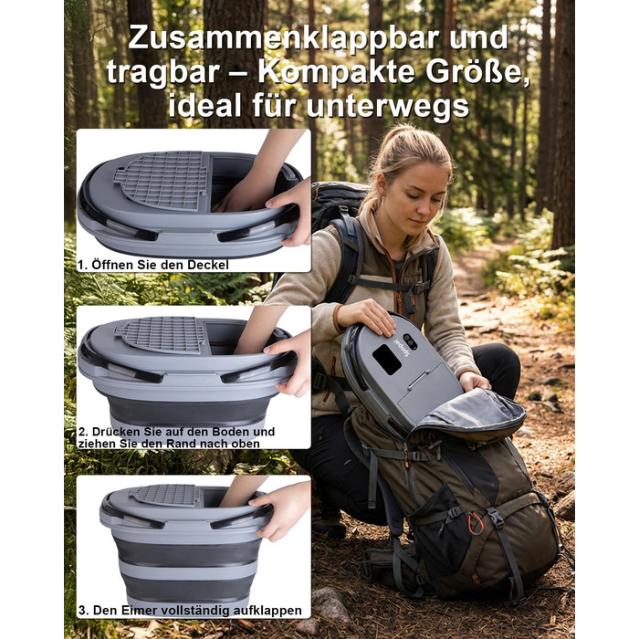 Campingdushe з насосом 20л, портативний душ з акумулятором 13000mAh, LED-індикатор, 5 режимів, для кемпінгу, подорожей, миття тварин