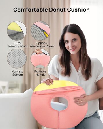 Ортопедична подушка-кільце Feagar для сидіння, ергономічна подушка-пончик від геморою, ішіасу та для післяпологового відновлення, регульована (Рожева, стандарт 60-100 кг)