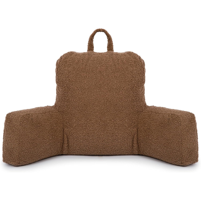 Підголовник Flumi з підлокітниками для читання, перегляду телевізора та відпочинку, подушка для ліжка та дивана знімний чохол, наповнювач Foam, ручка для перенесення (Boucle, коричневий)