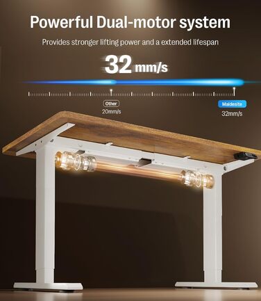 Регульований стіл MAIDeSITe S2 Pro (160x80 см) з електроприводом, 160 кг, захист від зіткнення, білий каркас + вінтажна коричнева стільниця