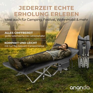 Розкладне похідне ліжко Feldbett з матрацом та простидлом з бавовни, кемпінгове ліжко для дорослих 190x70 см, витримує до 200 кг