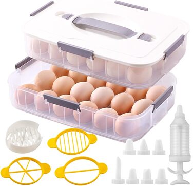 Контейнер для яєць з кришкою, 2-ярусний, 36 відділень, органайзер для яєць 