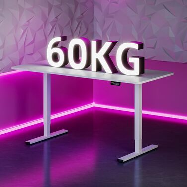 SANODESK електричний стіл 160x60 см, геймерський стіл з пам'яттю, гачок, білий