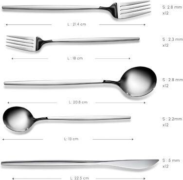 Набір столових приборів Karaca Orion (60 предметів) для 12 осіб - нержавіюча сталь, ножі, виделки, ложки, блискучі ножі та виделки, кухонний набір (сріблястий)
