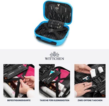 Набір валізWITTCHEN 3 в 1: велика, середня, маленька. Валізи на колесах з ABS, з кодовим замком, 4 колеса, Groove Line. Підходить для Lufthansa, Eurowings, Ryanair, Condor. (Синій, косметичка)