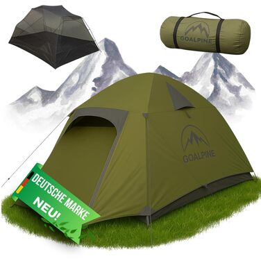 Намет GOALPINE ESKAPADE II 2-місний, водонепроникний 4000 мм, ультралегкий для походу, гірського туризму та велотуризму, 3-4 сезони, зелений