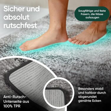 Килимок для ванної кімнати 60x90 см, антиковзаючий, чорно-сірий | Килимок для ванни, килимок для душу | Преміум якість, великий, миючий | Килимок для ванни, килимок для душу