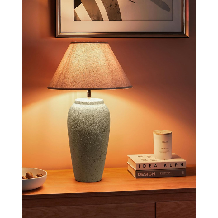 Настільна лампа Beliani з керамічним цоколем у формі вази, білий абажур, регульований вимикач