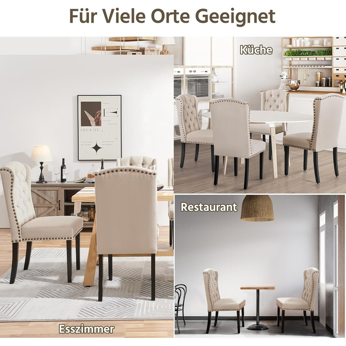 Набір з 4 кухонних стільців Yaheetech з м'яким сидінням та спинкою, бежевий (до 140 кг)