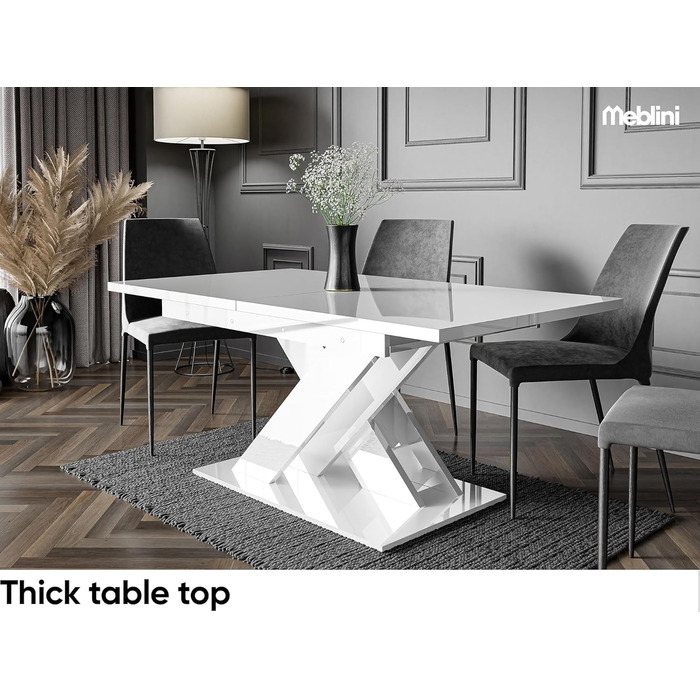 Обідній стіл MebleIni Bronx розсувний, 140-180x80x75 см, білий глянцевий