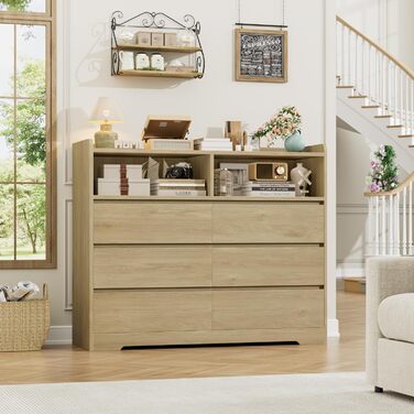 Комод FOREHILL з 6 висувними ящиками, 120 см, колір дуб - комод-тумба для спальні, вітальні, передпокою, 120x40x100 см