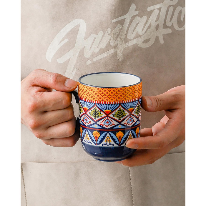 Набір чашок для капучино HENXFEN: 6 чашок з порцеляни, 600 мл, з ручкою, для кави, чаю, молока, богемний стиль