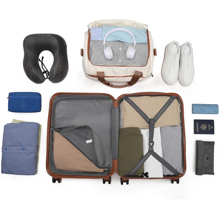 Набір валіз та рюкзака KONO 55см: ручна валіза та рюкзак Ryanair 40x20x25см, кремовий