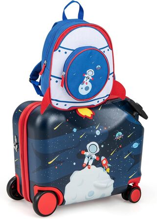 Набір дитячих дорожніх валіз SOARS, візок на колесах, 40 л, 40 л, візок на колесах 30,5 см (12 дюймів), дитячий рюкзак з ручкою та регульованими лямками, багатофункціональний, космонавти, 47 x 26,5 x