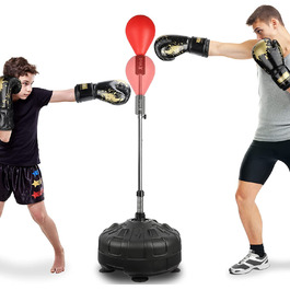Боксерська груша Dripex для фітнесу, набір для перфорації, набір для тренувань з боксу, регульована по висоті стійка, швидкісний м'яч, Боксерський м'яч з боксерськими рукавичками (м'яч з пінополіуретану-червоний)