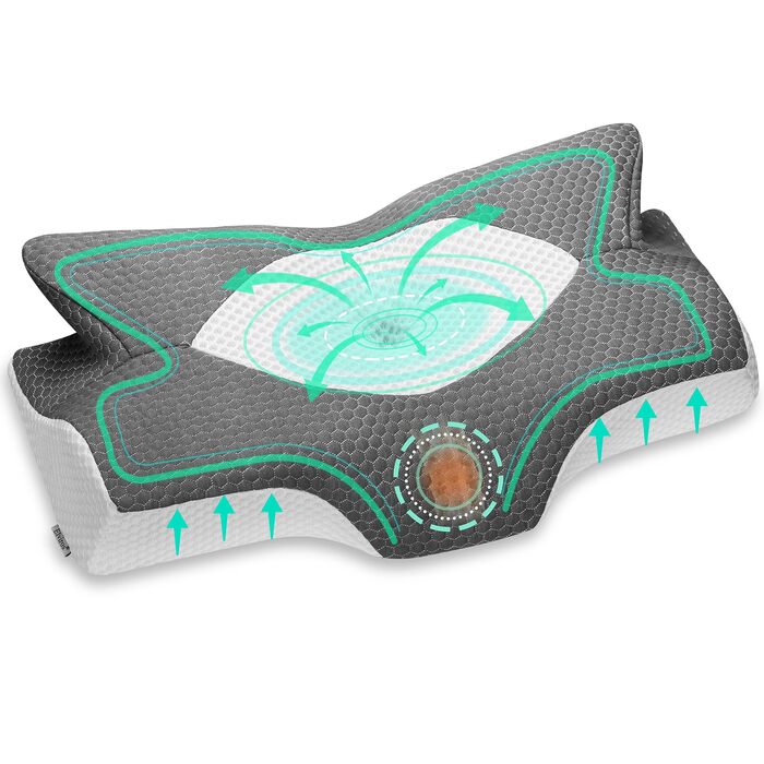 Ортопедична подушка Elviros з Memory Foam для тих, хто спить на боці, з підтримкою шиї, 64 x 12,5/10,5 x 38 см