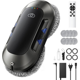 Робот для миття вікон 6000Pa з подвійною насадкою, електричний, з пультом дистанційного керування, 3 режими миття, інтелектуальна навігація, розпізнавання країв, система безпеки, для гладких поверхонь, W23d