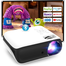 HOPVISION Міні проєктор 4K, 1080P Full HD, 13000 люменів. Підтримка Bluetooth, для Fire Stick/PS5/Smartphone/TV. Портативний проєктор для дому та на вулицю