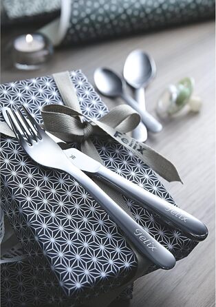 Набір дитячого столового прибору WMF Kinderbesteck 4-частинний, з нержавіючої сталі Cromargan, для дітей від 3 років, з гравіюванням, придатний для миття в посудомийній машині