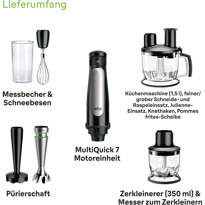 Блендер Braun MultiQuick 7 MQ 7087X, погружний, 1000 Вт, нержавіюча сталь, ActiveBlade, 5 насадок, чорний