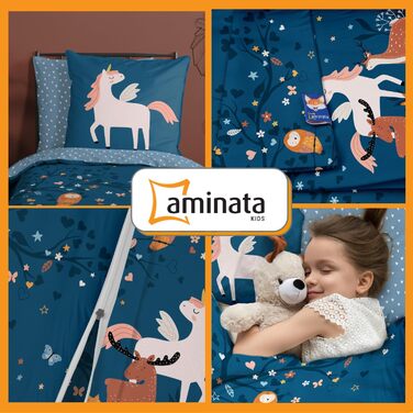 Постільна білизна Aminata Kids 135x200 для дівчаток бавовняна фея двосторонній комплект постільної білизни принцеса серце рожевий - фея єдиноріг (блакитний)