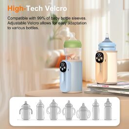 Підігрівач молока бездротовий з LED дисплеєм температури, 8000mAh, для дитячих пляшечок, в подорожах, 6 режимів, швидкий нагрів, USB-C зарядка, ізоляційний чохол для материнського молока, блакитний (жовтий)