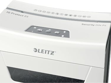 Leitz IQ 10X Premium Protect: Шредер для документів P4, 8 листів, частинковий різання, білий, для офісу та дому, сертифікований TÜV+GS