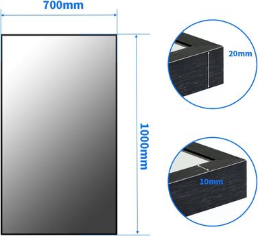 Дзеркало Boromal Spiegel Schwarz 100x60 см прямокутне з металевим каркасом. Чорне дзеркало для ванної кімнати, туалету, спальні. Розміри 100x60 см