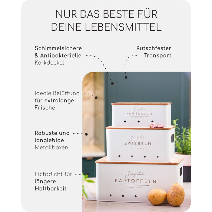 Набір з 3 коробок для зберігання картоплі, цибулі та часнику | Білий | Організатор для овочів