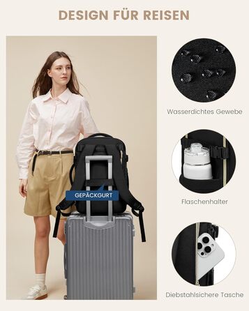 LOVEVOOK Рюкзак ручної поклажі, 40L, 17.3 дюйми, для подорожей та бізнесу, водонепроникний, 45x30x20 см, кольори: зелений, бежевий, чорний