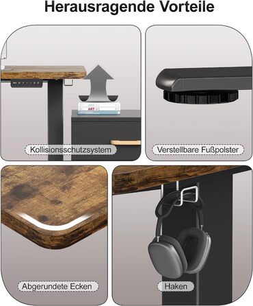 Дитячий стіл Airfish з регулюванням висоти 80x60 см, електричний, з функцією пам'яті. Стол для дому/офісу, стоячи/сидячи. Колір: Коричневий.