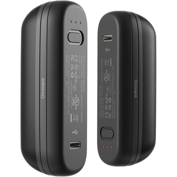 Нагрівач для рук OCOOPA UT2S Mini, 5200mAh, 2 шт. в наборі, магнітний, електричний, для кемпінгу та відпочинку на природі, чорний