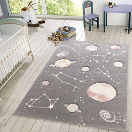 Килим для дитячої кімнати TT Home з планетами і зірками 120 см круглий