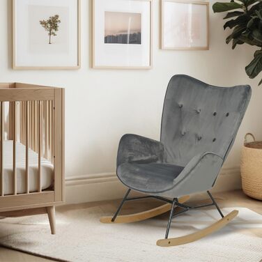 Крісло-гойдалка Cosy Meuble - стильне крісло з підлокітниками для вітальні, спальні, балкону. Макс. навантаження 120 кг, сірий велюр