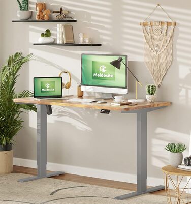 Регульований стіл MAIDeSITe 160 x 80 см з електроприводом та LED-підсвіткою (S1 Pro) сірий + вінтажний коричневий