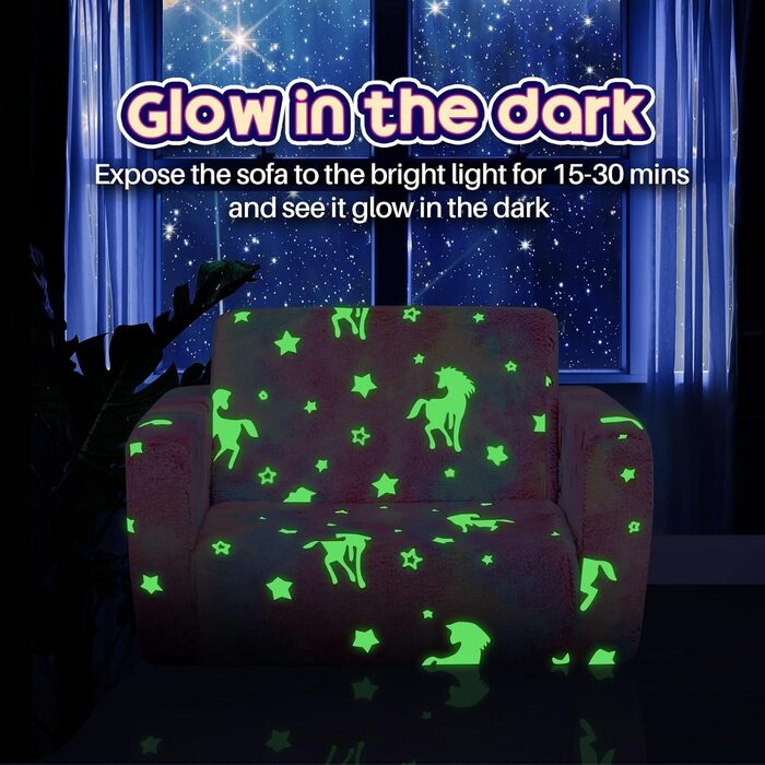 Дитяче розкладне диван-крісло BEJOY 2 в 1, Sherpa, з єдинорогами, для дитячої кімнати, подарунок на день народження, для дівчаток та хлопчиків