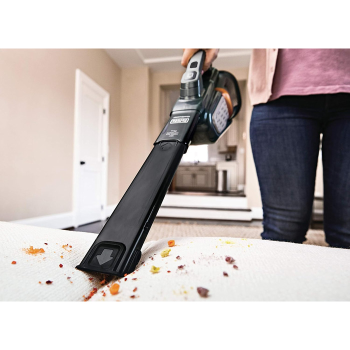 Бездротовий ручний пилосос BlackDecker 36 Втгод/18 В Dustbuster Smart tech (з циклонною дією та двома ступенями всмоктування, вбудованою висувною щілинною насадкою, включаючи зарядний кабель) BHHV520JF, титановий/сріблястий/чорний із зарядним кабелем Тита