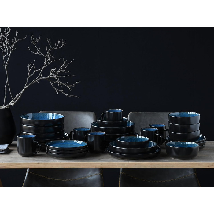Набір посуду серії Nordic Fjord 18шт, набір тарілок з керамограніту (комбінований сервіз 30шт, синій), 21551