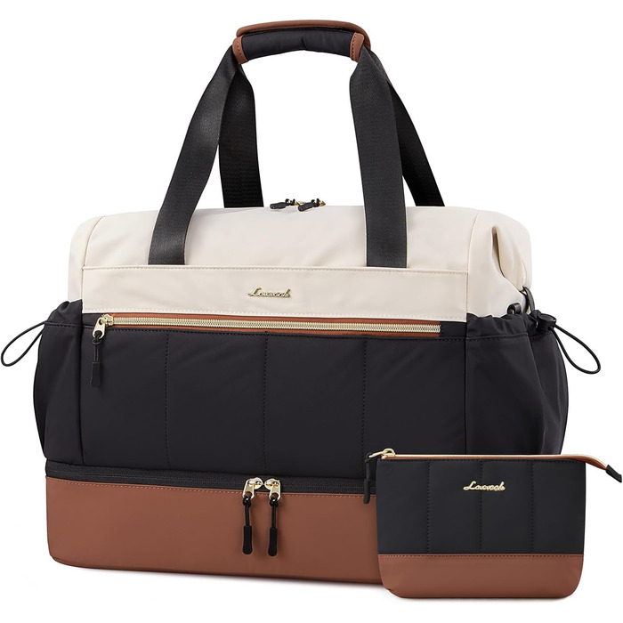 Сумка-валіза LOVEVOOK для жінок, легка дорожня сумка-шопер, дорожня сумка-мішок для авіаперельотів, водонепроникна сумка для клініки, пологового будинку, спортивна сумка з відділенням для взуття, (Бежевий+чорний+коричневий, L-37L)