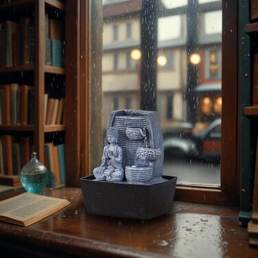 Кімнатний фонтан для дому у стилі Фен-Шуй з LED підсвічуванням, 24 см, сірий