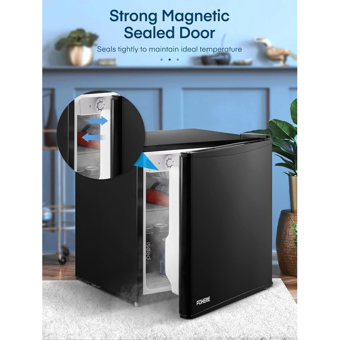 Міні-холодильник E 46L з морозильною камерою, енергоощадний, регулювання температури, рівень шуму 42 дБ, чорний — для офісу, кухні та спальні