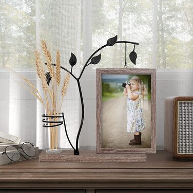 Фоторамка Afuly 13x18, дерев'яна подвійна скляна коричнева фоторамка з вазою та металевим деревом, подарунок для сімейного фото для мами та бабусі