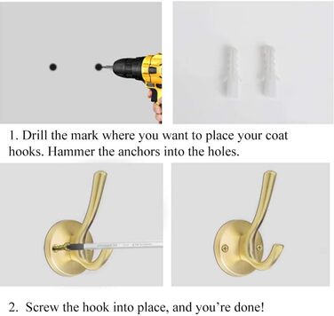 Гачки для гардеробу ZUONAI, Сучасні гачки для одягу, важкі гачки для гардеробу, гачки для куртки, настінні гачки для рушників, подвійний гачок для кухні, ванної кімнати, гардеробу (2 шт., золото)