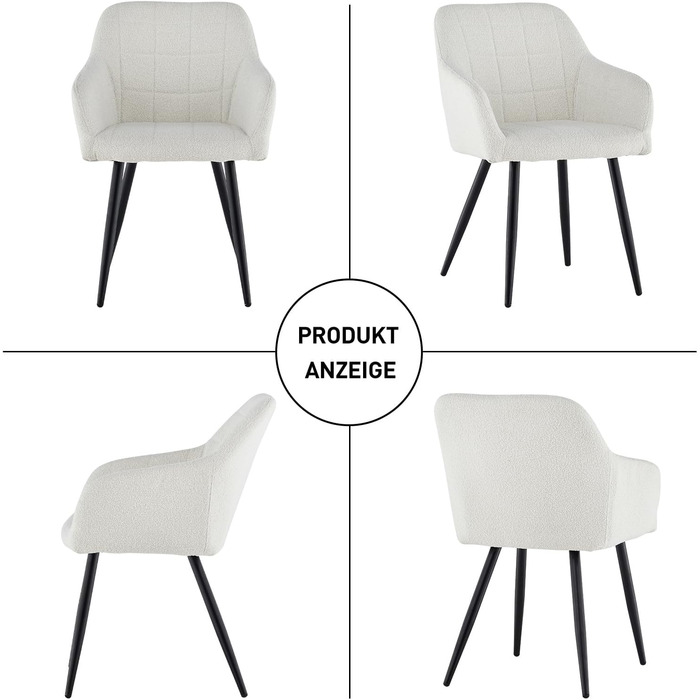 Крісла для їдальні CLIPOP з підлокітниками, штучна шкіра, для кухні, вітальні (набір 6 шт., Boucl&eacute; Небесно-білий)