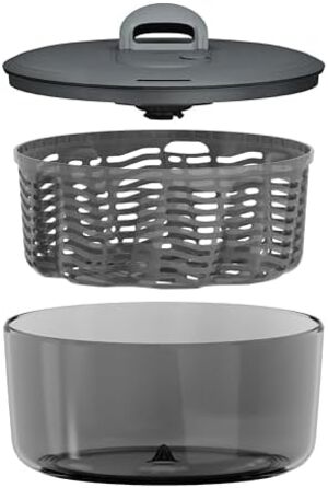 Салатниця Zyliss Easy Spin, 6 л, з мотузковим приводом, неслизьке дно, миска для подачі, AquaVent™-технологія, кнопка стоп, легко миється, сірий колір